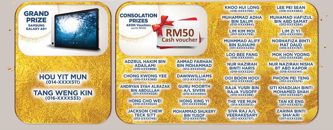 EXCLUSIVE FOR AEON & AEON BIG SHOPPERS WINNER LIST